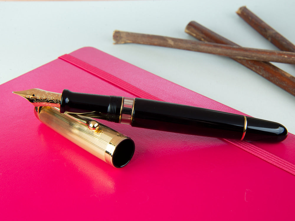 Aurora 88 Big Fountain Pen, Black Resin, Gold trim, 801