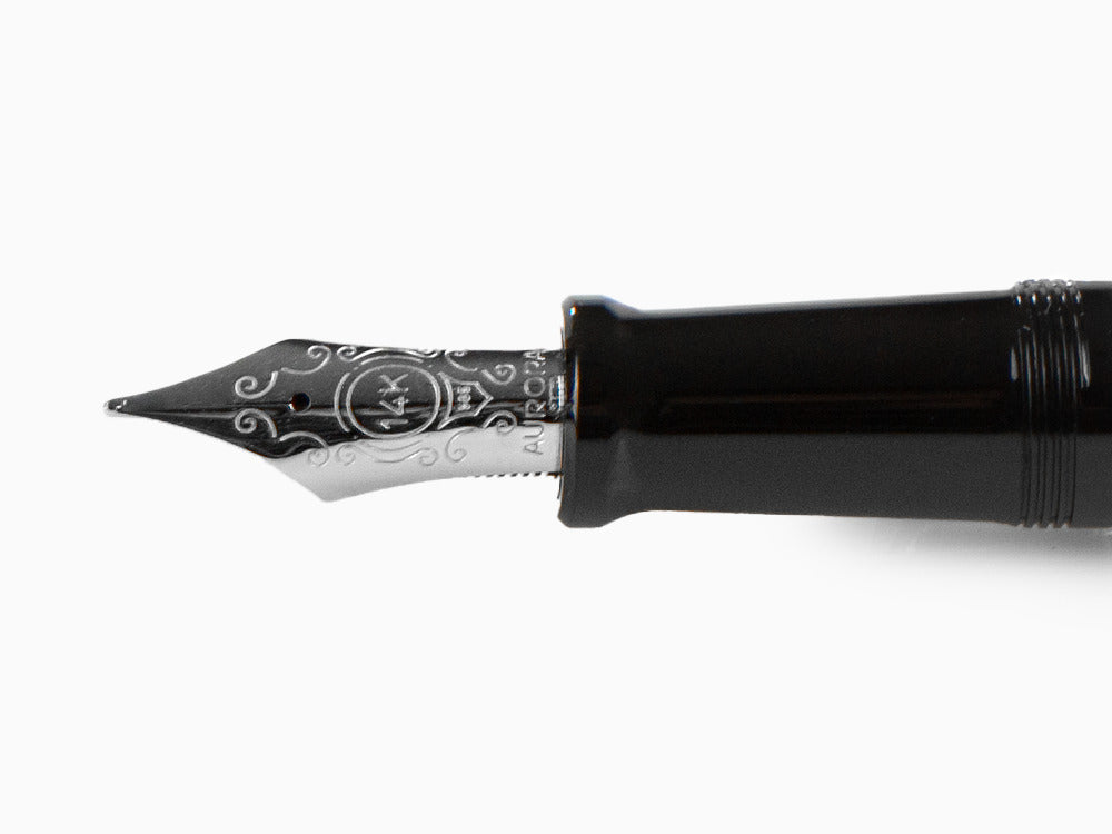 Aurora 88 Big Fountain Pen, Black Resin, Chrome trim, 806