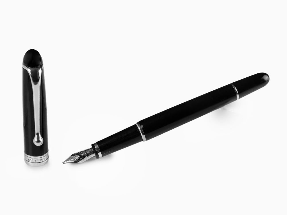 Aurora 88 Small Fountain Pen, Black Resin, Chrome trim, 810C - Iguana Sell Aurora 88 Small Fountain Pen, Black Resin, Chrome trim, 810C - Iguana Sell