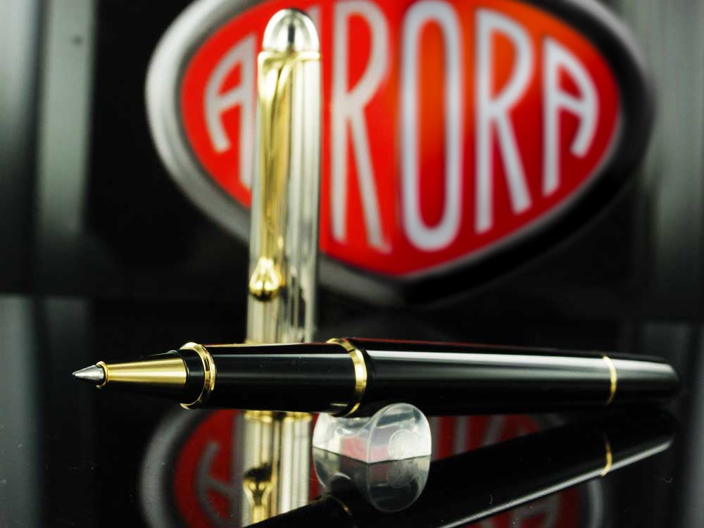 Aurora 88 Rollerball pen, Resin, Black, Silver trim, 873