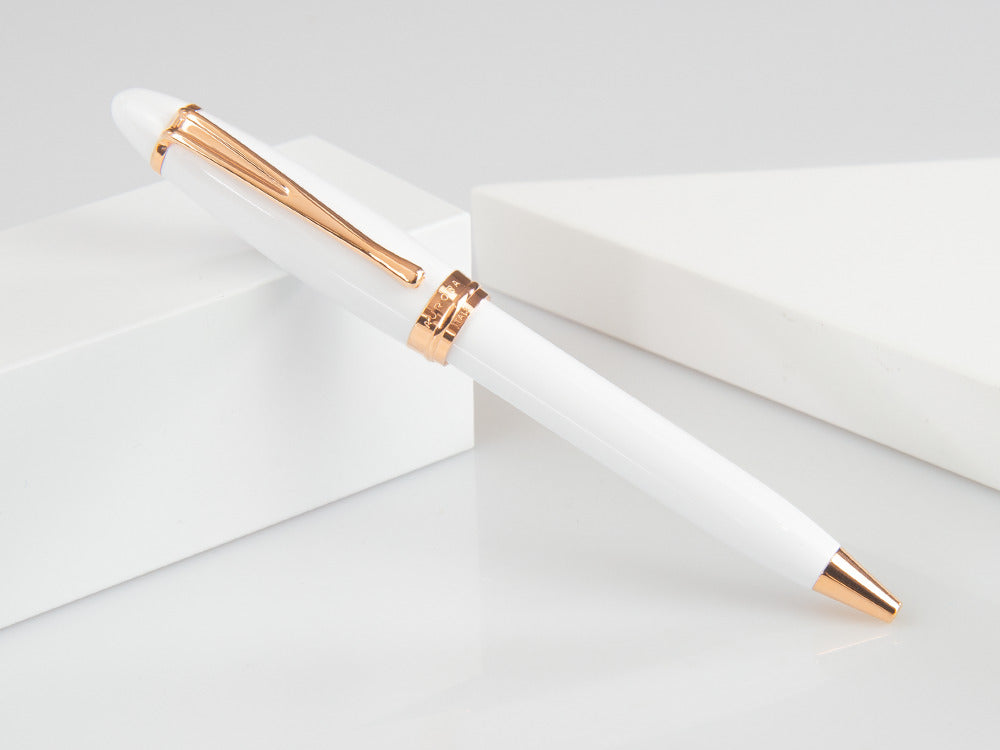 Aurora Ipsilon Winter Ballpoint pen, Resin, Rose Gold PVD, White, B31-PW