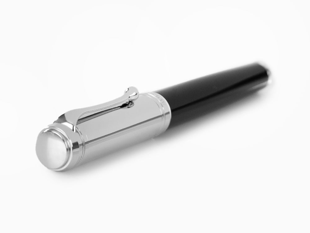 Aurora Talentum Big Fountain Pen, Resin, Chrome Trim, Black, D11C