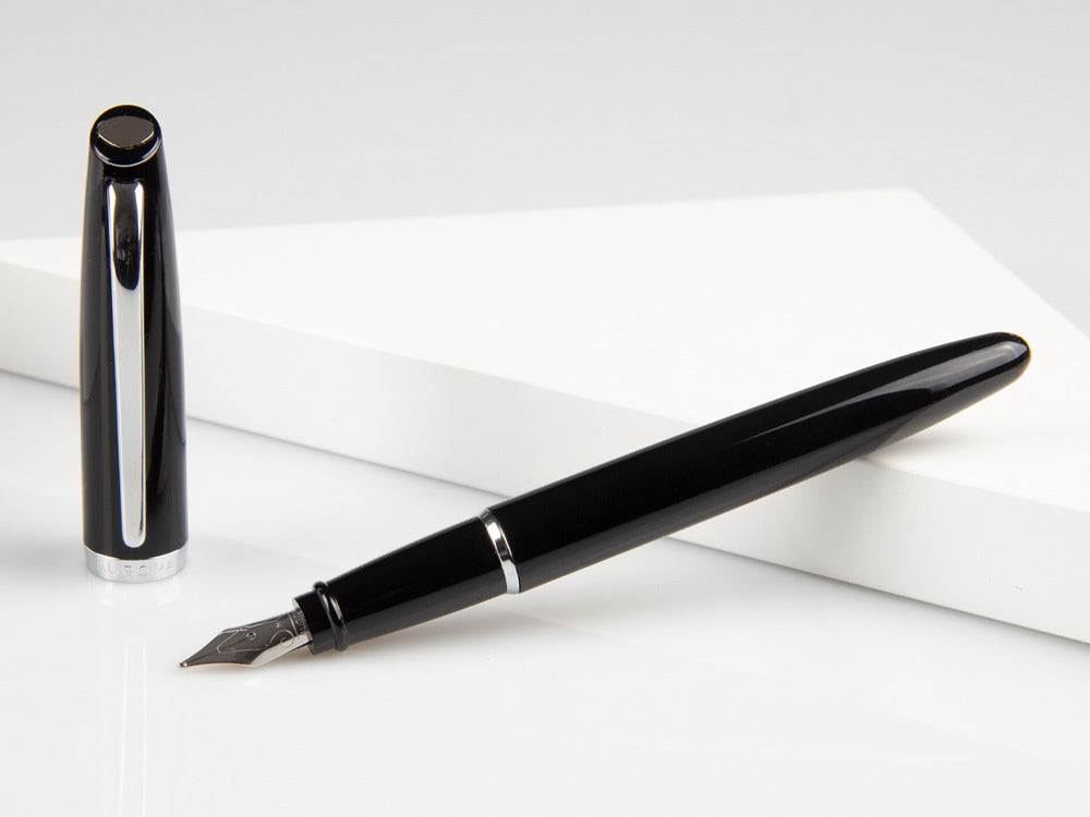 Aurora Style Fountain Pen - Black Resin and Chrome Trims - E12N