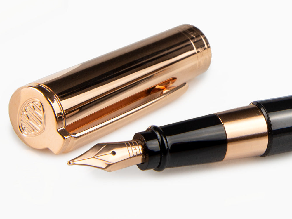 Aurora TU Fountain Pen, Resin, Rose Gold PVD, Black, T11CPN