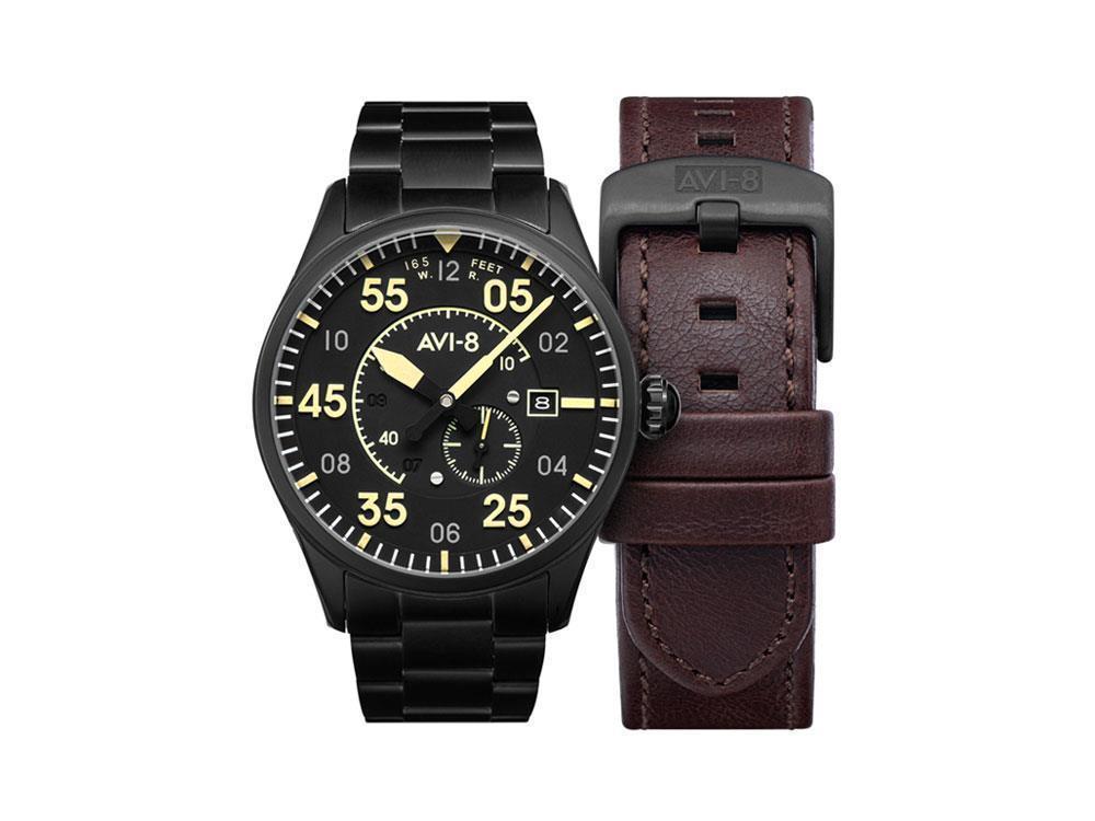 AVI-8 Spitfire Automatic Watch, PVD, Black, 42 mm, Stainless steel, AV-4073-33