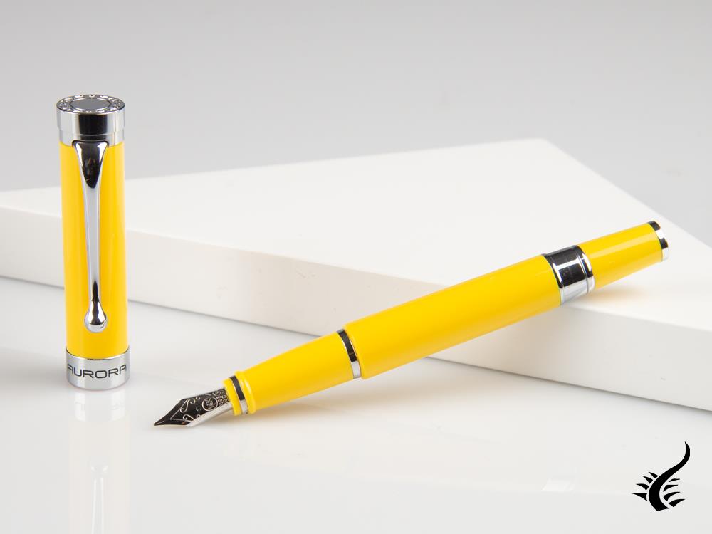 Aurora EDO Fountain Pen, Resin, Chrome Trim, Yellow, O11-Y