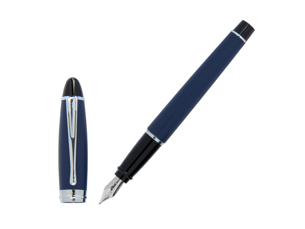 Aurora Fountain Pen Ipsilon Satin  - Blue Resin and Chrome - B10B