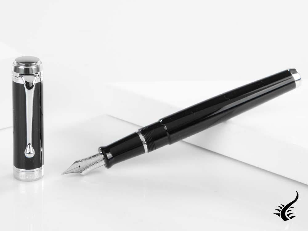 Aurora Talentum Big Fountain Pen, Resin, Chrome Trim, Black, d11N