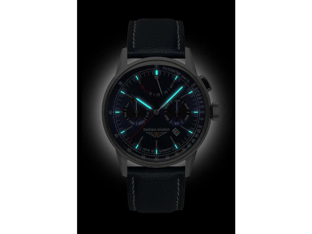 Bauhaus Aviation G38 Dessau Automatic Watch, Blue, 42 mm, Miyota 9100, 2362-3