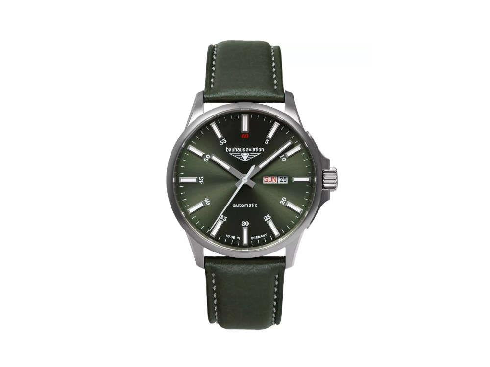 Bauhaus Aviation Automatic Watch, Titanium, Green, Date, 42 mm, 8205, 2866-4