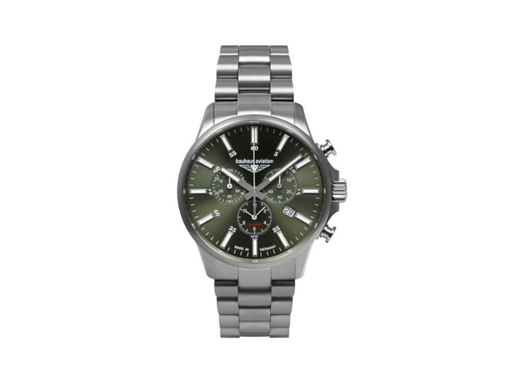 Bauhaus Aviation Quartz Watch, Titanium, Green, 42 mm, Chronograph, Day, 2880M-4