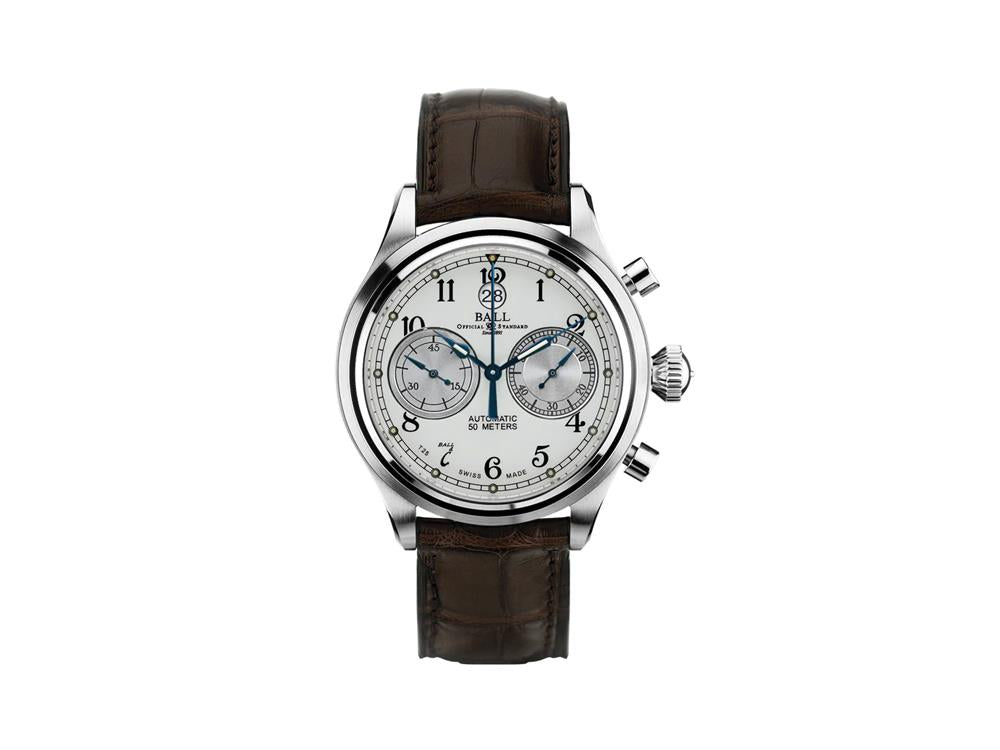 Ball Trainmaster Cannonball Watch, Ball RR1401, White. Leather band