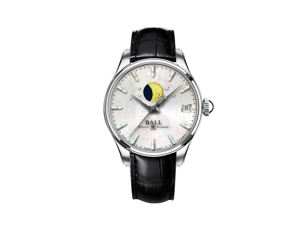 Ball Trainmaster Doctor's Chronograph Watch, White, Crocodile band