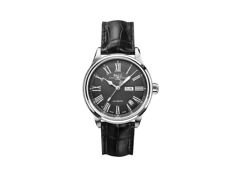 Ball Trainmaster Roman Watch, Ball RR1102, Grey, Leather band