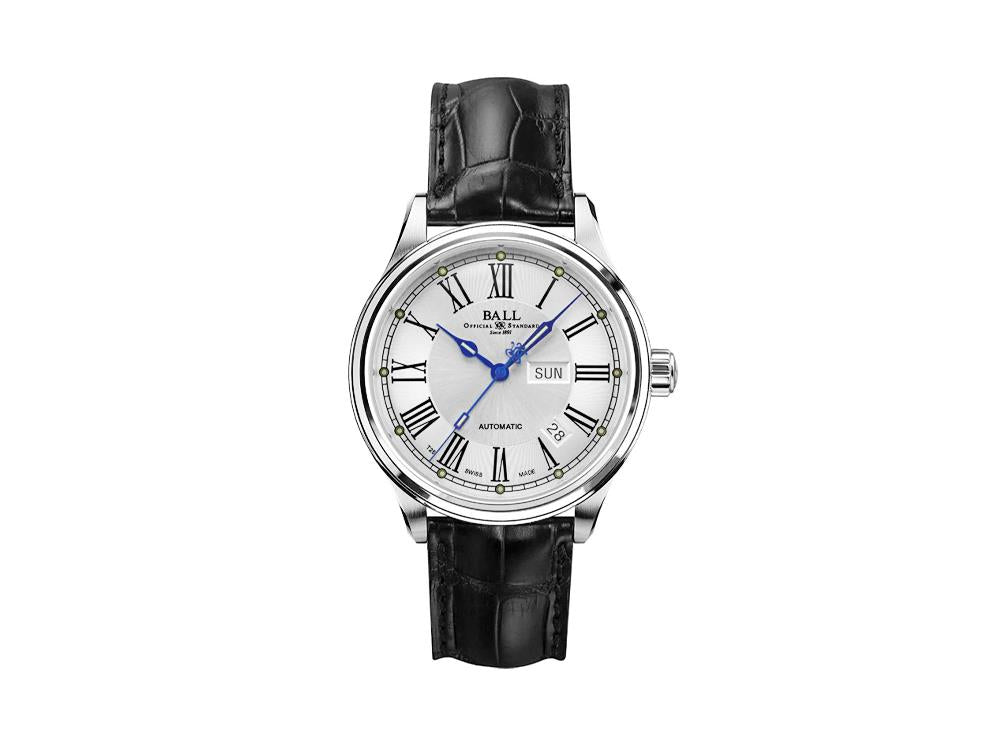 Ball Trainmaster Roman Watch, Ball RR1102, White, Leather band