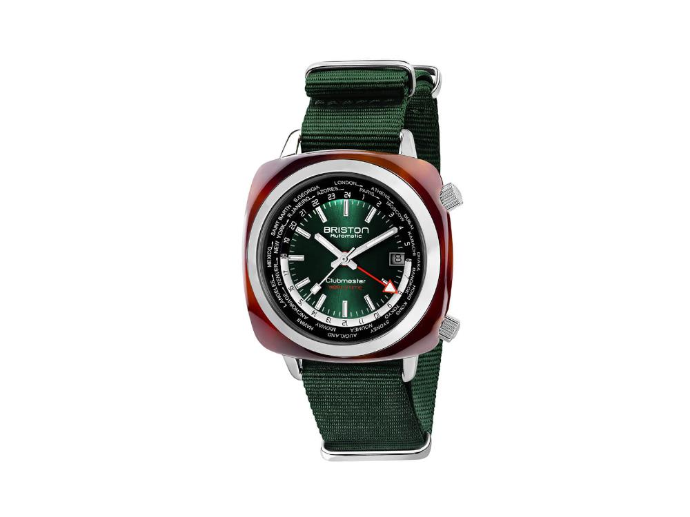 Briston Clubmaster Traveler Worldtime Automatic Watch, Green, 20842.SA.TW.10.NBG