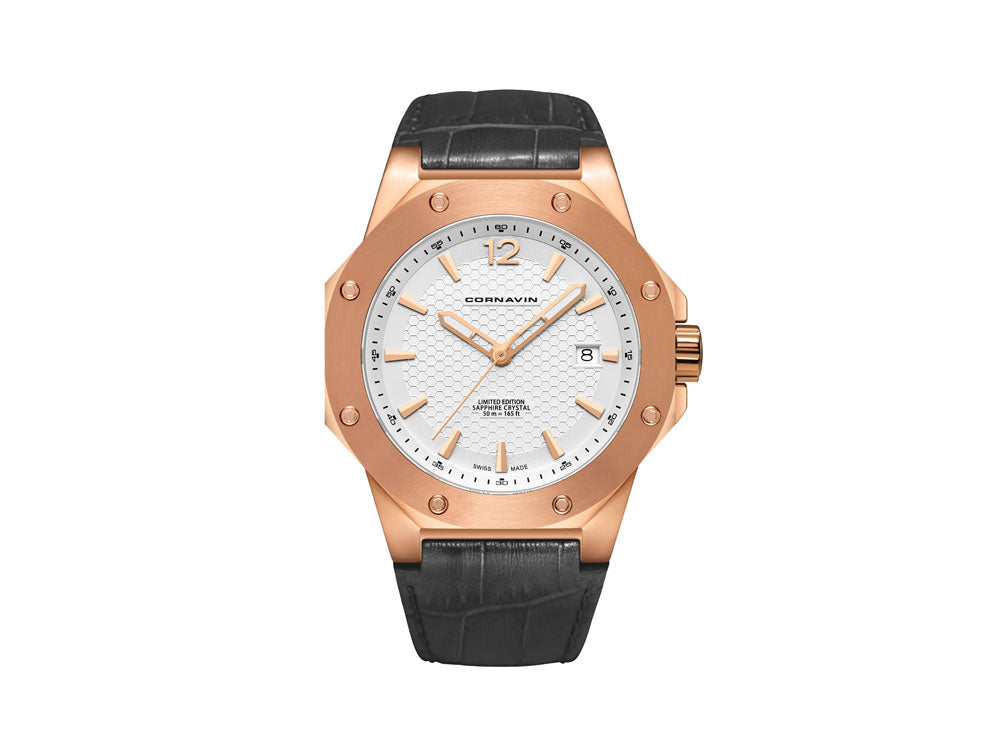 Cornavin Downtown 3-H Quartz Watch, 41 mm, White, PVD Rose Gold, CO2021-2019