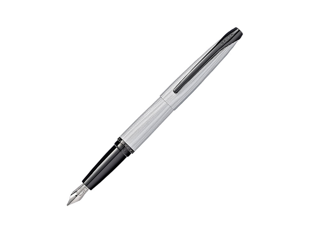 Cross ATX Fountain Pen, Chrome PVD, Silver, Brushed, Black PVD Trims