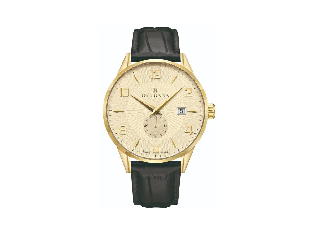 Delbana Classic Retro Quartz Watch, Gold, 42 mm, Leather strap, 42601.622.6.024