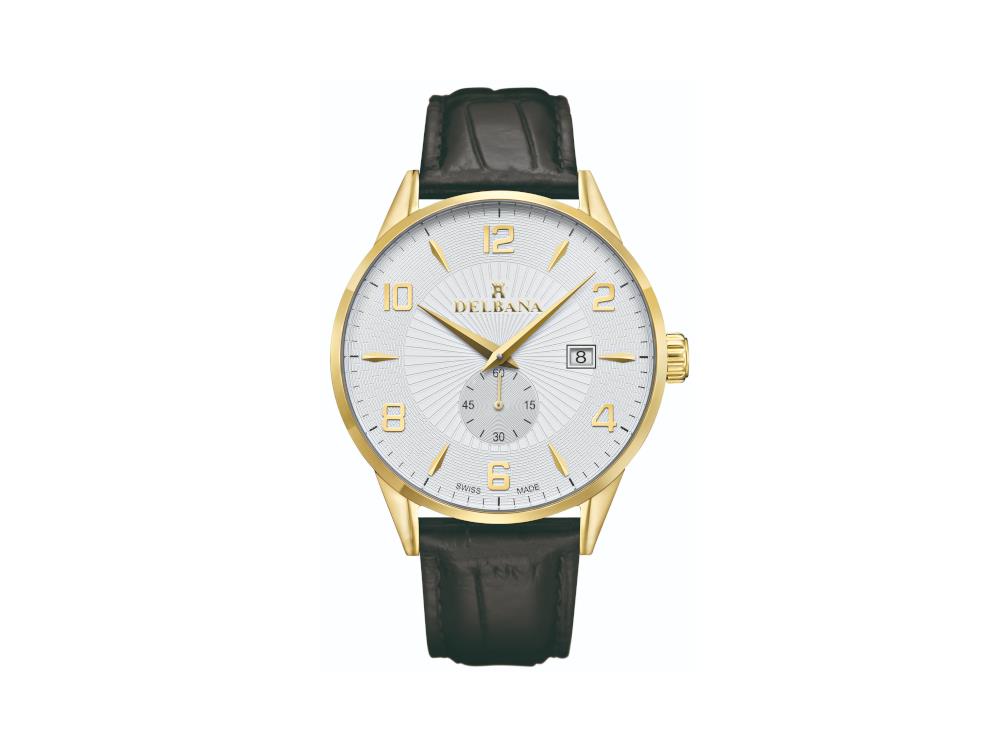 Delbana Classic Retro Quartz Watch, White, 42 mm, Leather strap, 42601.622.6.064