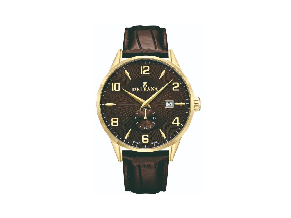 Delbana Classic Retro Quartz Watch, Brown, 42 mm, Leather strap, 42601.622.6.104
