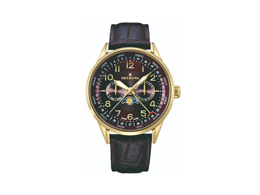 Delbana Classic Retro Moonphase Quartz Watch, PVD, Brown, 42 mm, 42601.646.6.104