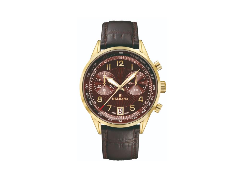 Delbana Classic Retro Chronograph Quartz Watch, Brown, 42 mm, 42601.672.6.104