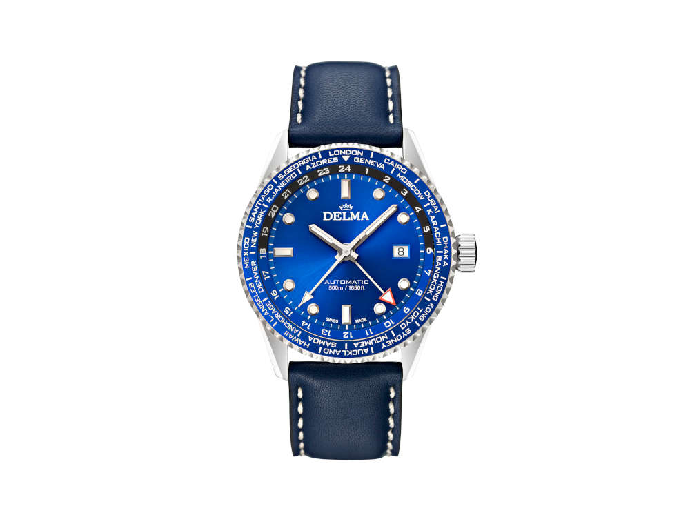Delma Diver Cayman Worldtimer Automatic Watch, Blue, 42 mm, 41601.710.6.041