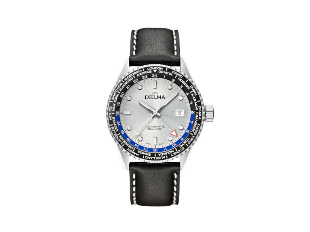 Delma Diver Cayman Worldtimer Automatic Watch, Silver, 42 mm, 41601.710.6.061