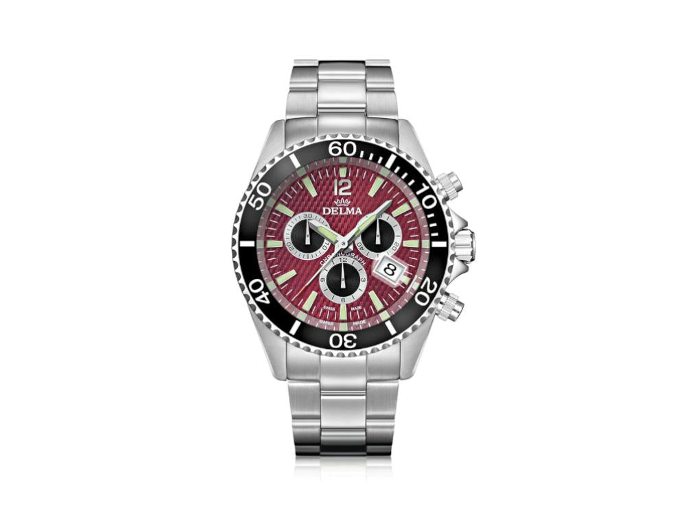 Delma Diver Santiago Chronograph Quartz Watch, Red, 43 mm, 41701.564.6.098