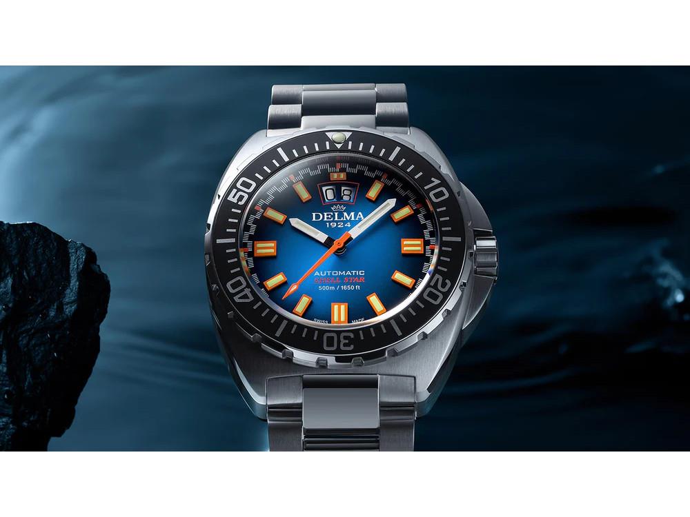 Delma Shell Star Big Date Automatic Watch, Blue, 44 mm, 41703.736.6.041