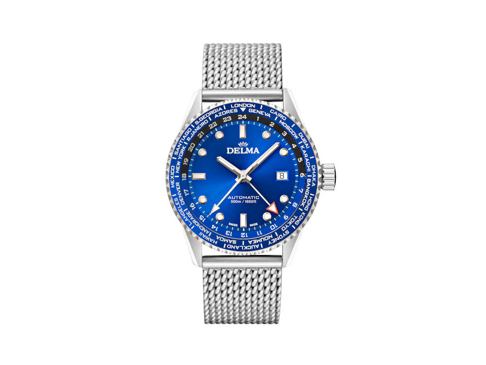 Delma Diver Cayman Worldtimer Automatic Watch, Blue, 42 mm, 41801.710.6.041