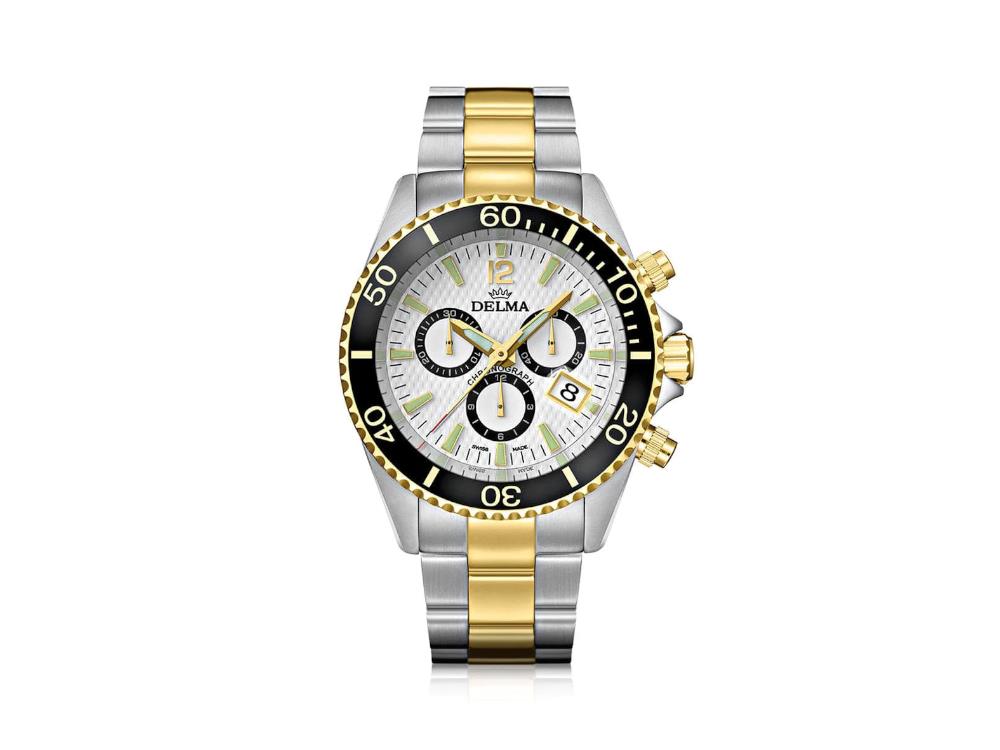 Delma Diver Santiago Chronograph Quartz Watch, PVD, White, 52701.564.6.018