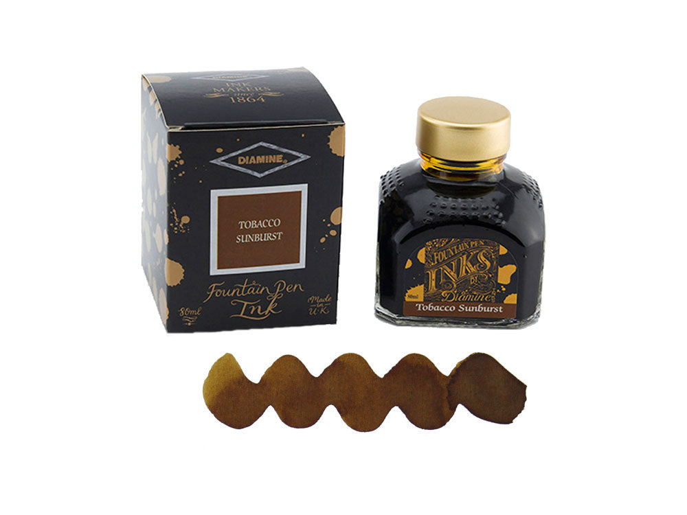 tobacco sunburst ink Diamine Guitar Burst Bottle 30 ml Due to the very fine quality Diamine fountain pen inks can be used in any brand fountain pen. Diamine Fountain Pen Ink -