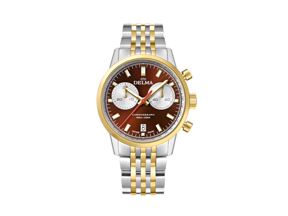 Delma Racing Continenetal Quartz Watch, Ronda Z50, Brown, 42 mm, 52701.704.6.101