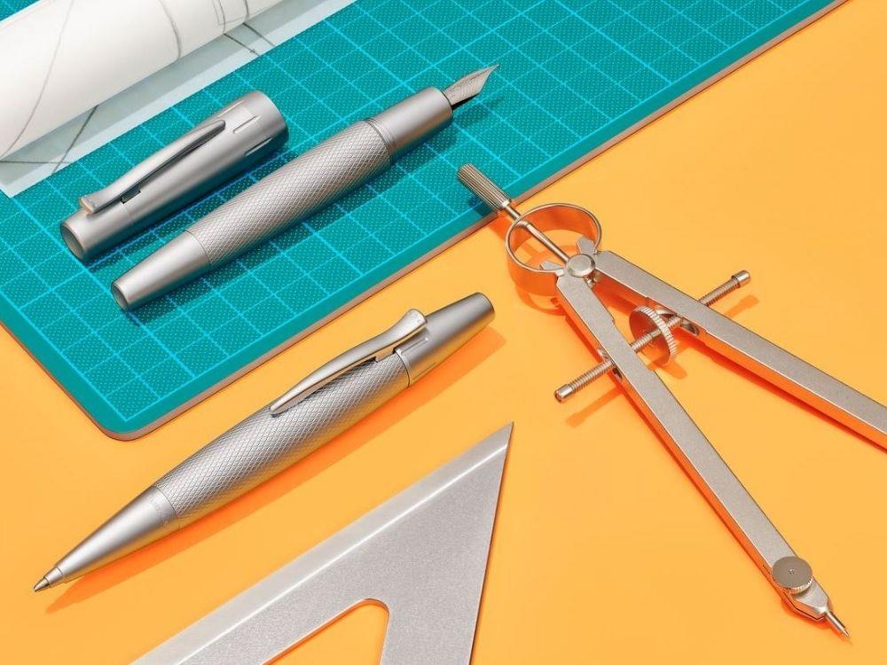 Faber-Castell E-Motion Pure Silver Fountain Pen, Metal, Silver, 148670