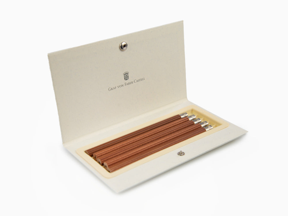 5 Graf von Faber-Castell Perfect Pencils, Wood, Chrome Trim, Brown, 118645