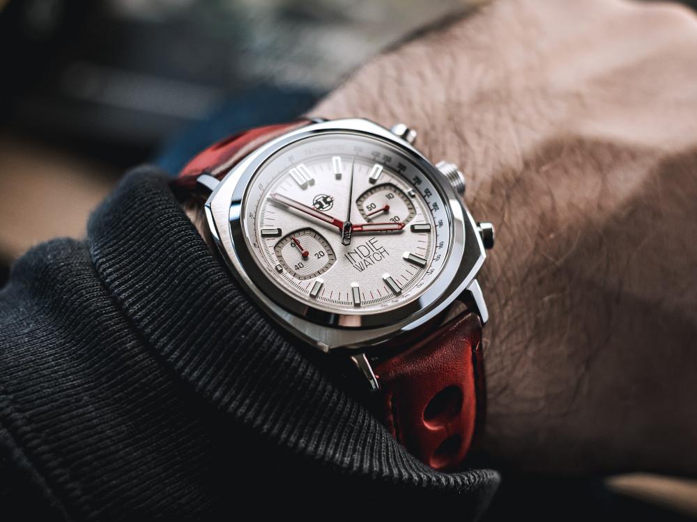 Indie Watch Strum Quartz Watch, White, 42 mm, Chronograph, 521R