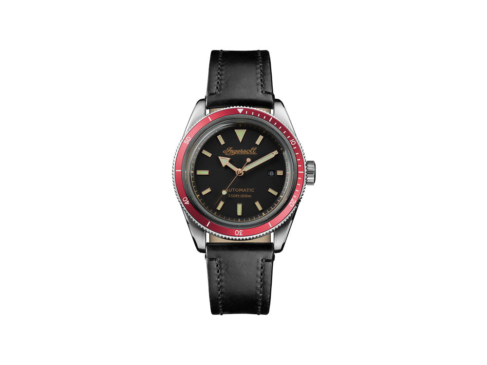 Ingersoll Scovill Automatic Watch, Stainless Steel, Black, Red Bezel, I05003
