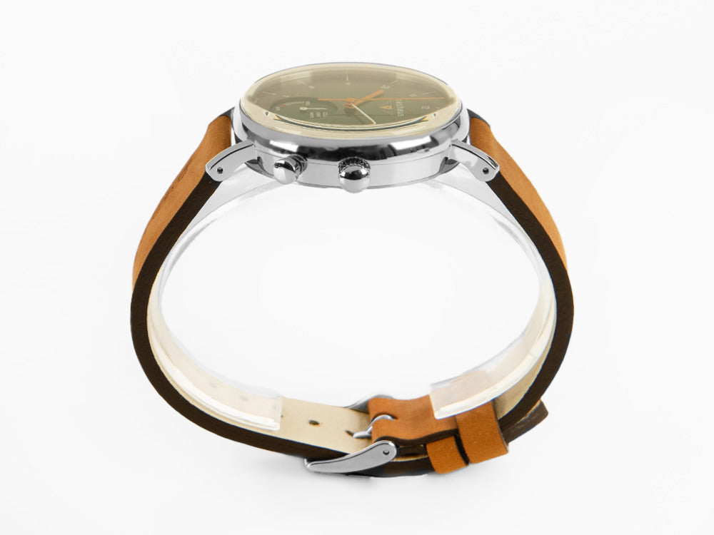 Bauhaus Orologio Da Uomo Solar 2112 - Quadrante Verde, Cinturino In Pelle, Carica Solare Con Indicatore Energia