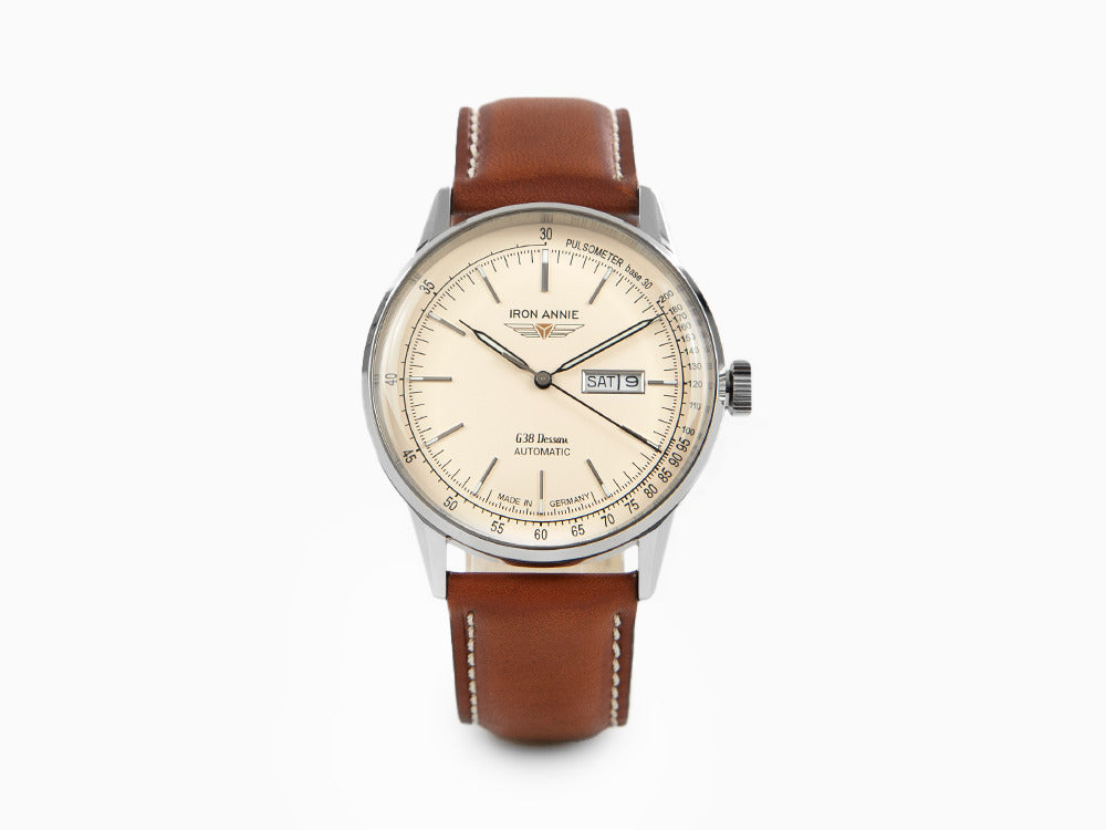 Iron Annie G38 Dessau Automatic Watch, Polished stainless, Beige, 42 mm, 5366-5