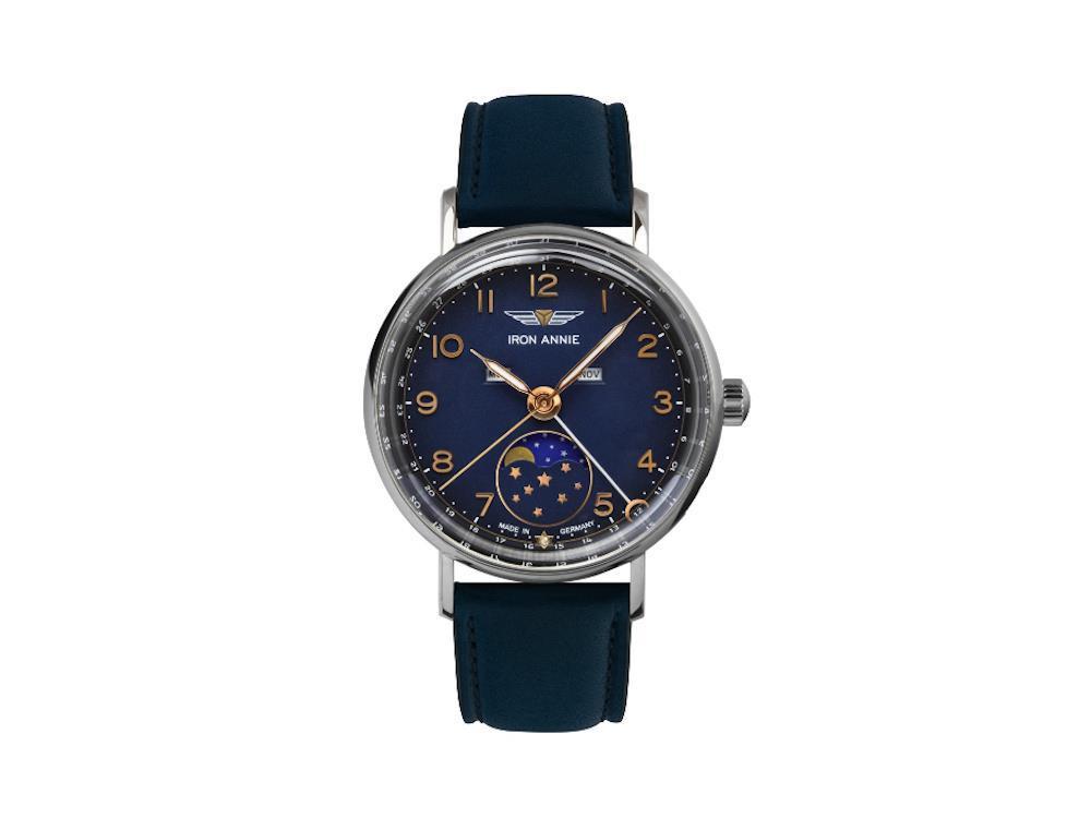 Iron Annie Amazonas Impression Moonphase Quartz Watch, Blue, 36 mm, 5977-4