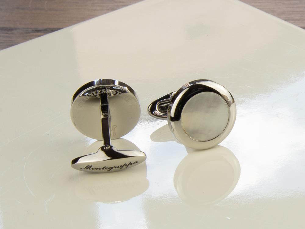 Montegrappa Classico Cufflinks, Stainless steel, White mother of pearl, IDCCCLSW