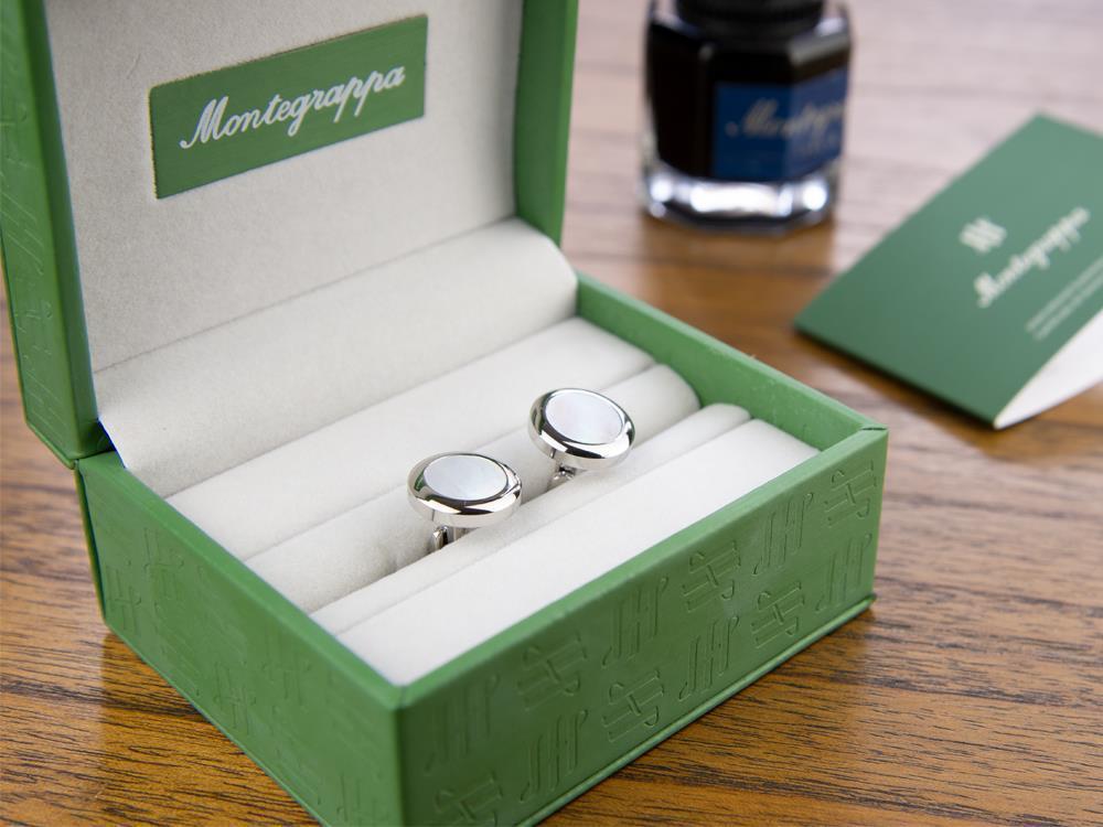 Montegrappa Classico Cufflinks, Stainless steel, White mother of pearl, IDCCCLSW