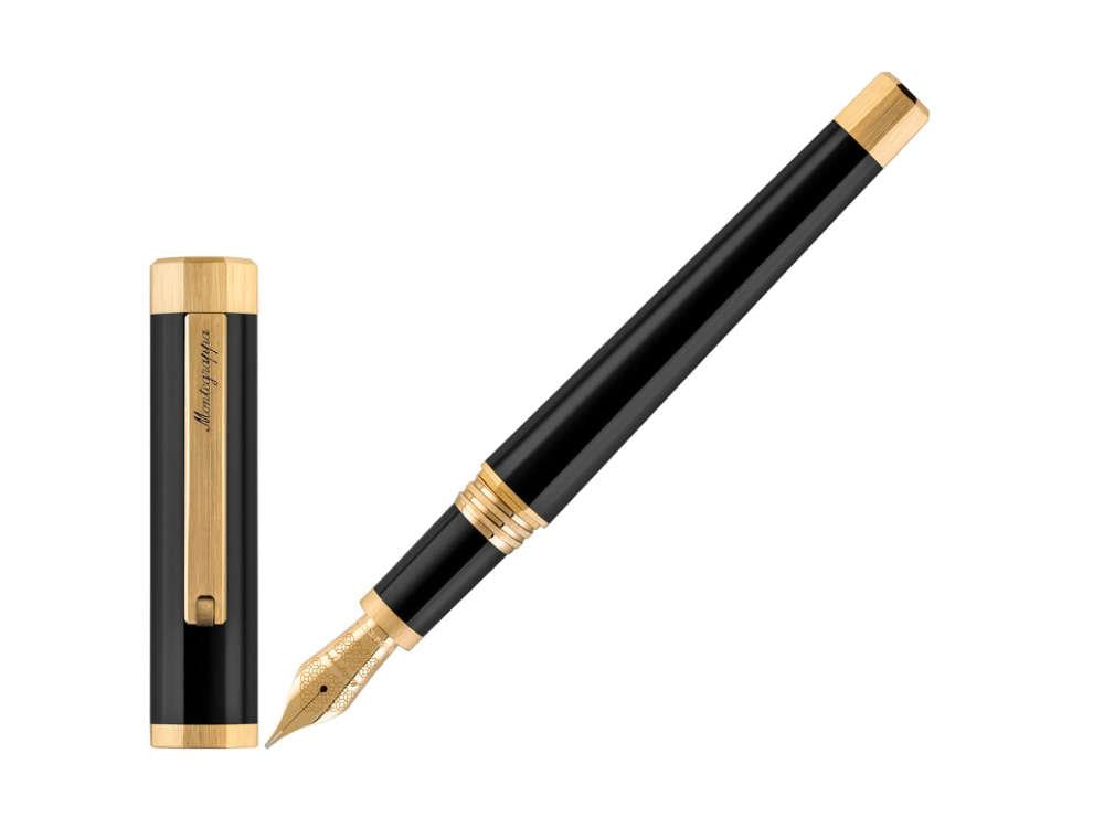 Montegrappa Otto Fountain Pen, Black, Gold plated, ISZ8I-8Y