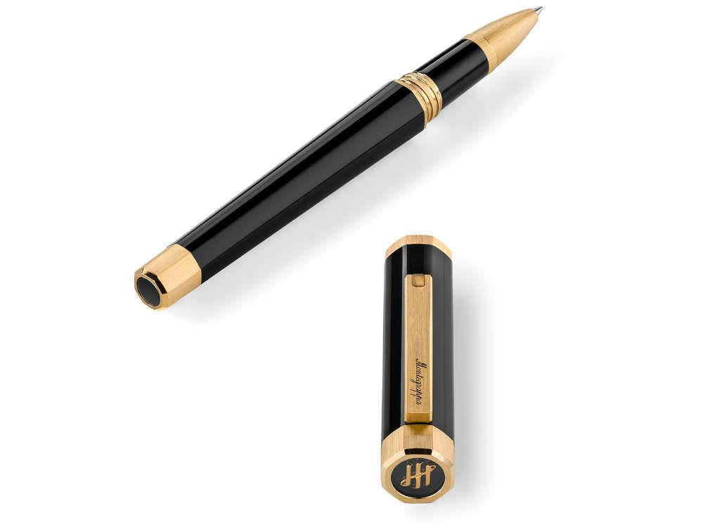 Montegrappa Otto Rollerball pen, Acrylic Resin, Black, Gold plated, ISZ8IRIY