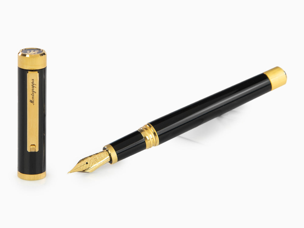 Montegrappa Zero Fountain Pen, Black Resin, Yellow gold trims, ISZEI-4Y