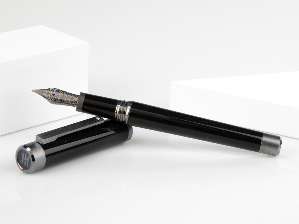 Montegrappa Zero Fountain Pen, Black Resin, Steel, Ruthenium, ISZET-BL