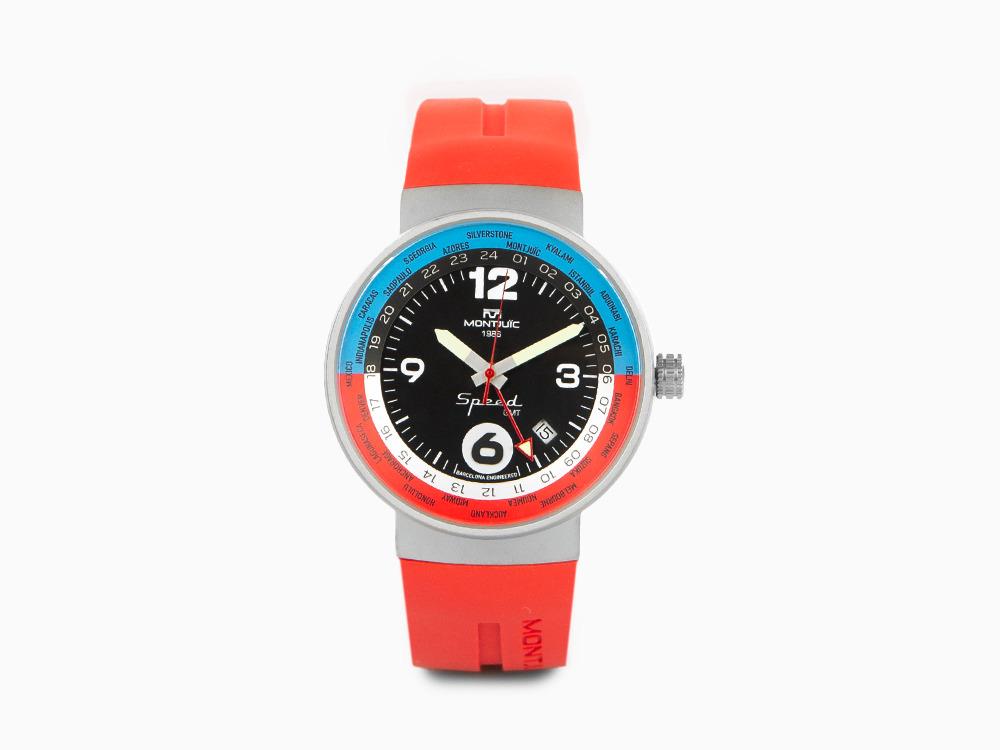 Montjuic Speed GMT Quartz Watch, Stainless Steel, Black, 43 mm, MJ3.0203.S