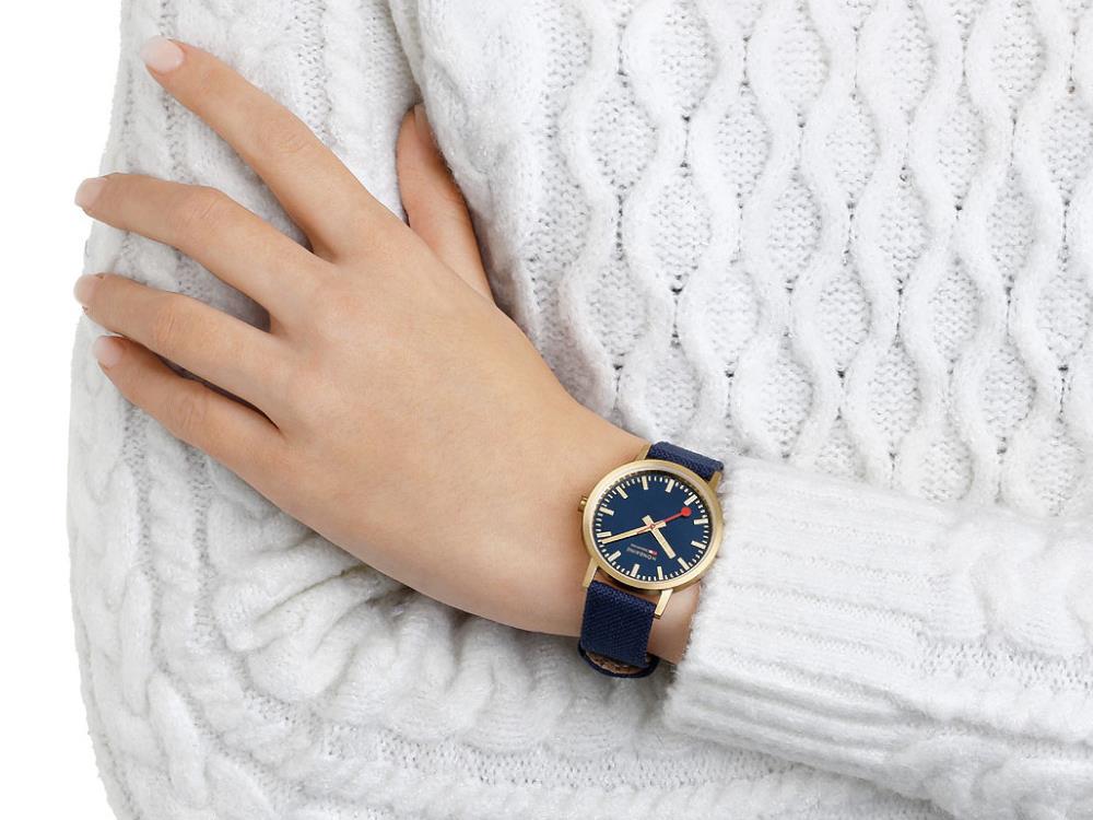Mondaine Classic Quartz Watch, Blue, 36 mm, Fabric strap, A660 